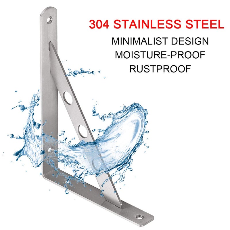 YUMORE Stainless Steel Shelf Bracket 10", Heavy Duty Solid Shelf Support Corner Brace Joint Right Angle Bracket, L Bracket with 2 S Hook, 2 Pack - Image 5